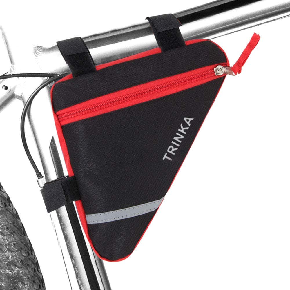 Bike Triangle Bag, Waterproof Bicycle Front Tube Frame Bag, Double-Sided Reflective Decoration Makes Night Riding Safer (Red)