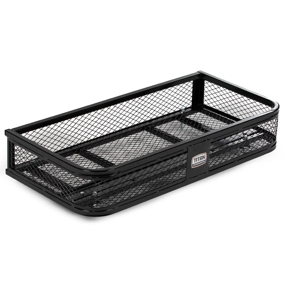 Titan Attachments Ramps Front ATV Basket 17" W x 36.5" L x 6" H Durable Mesh Steel Cargo