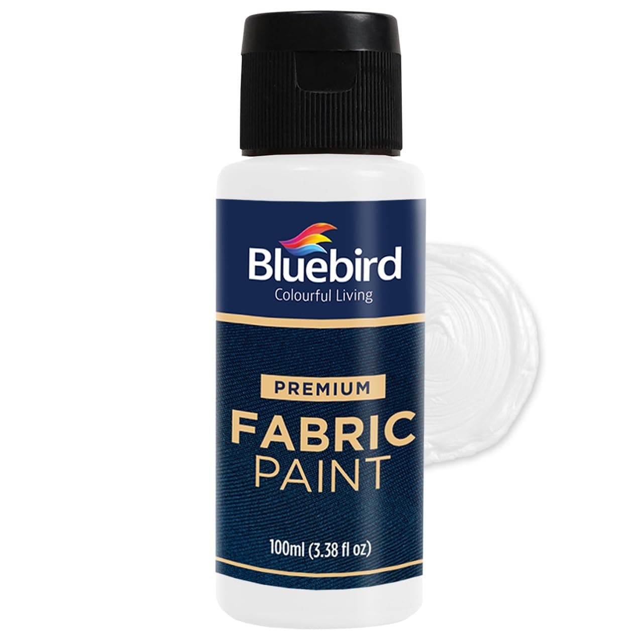 BLUEBIRD Fabric Paint, White, 3.4 Fl Oz, Permanent Fabric Paints for Easter Decor, Clothes, Furniture Upholstery