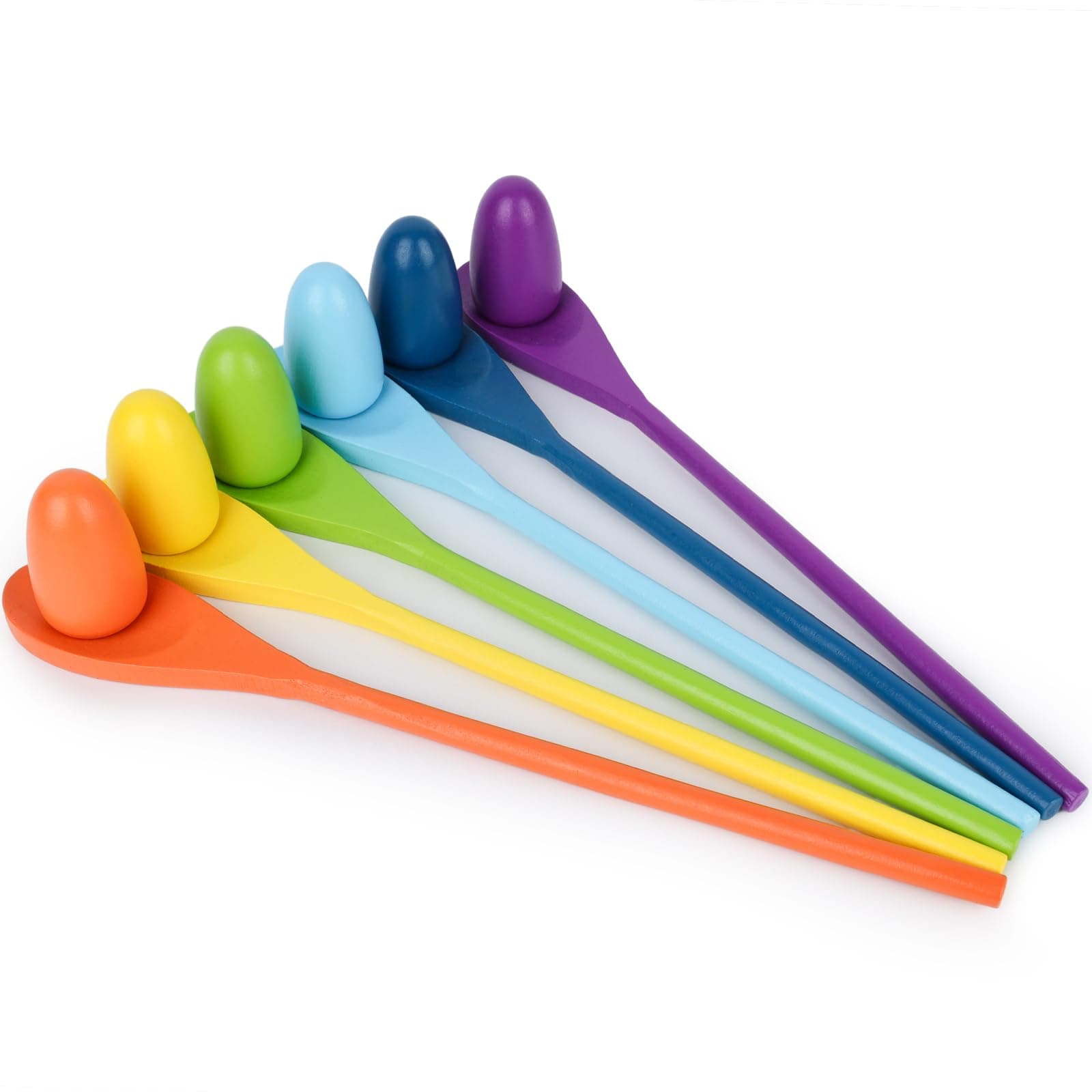 MCPINKY 12PCS Egg Spoon Race Game Set, Kids Relay Race Game Easter Wooden Egg Balance Game for Easter Eggs Hunt Game Outdoor Lawn Games