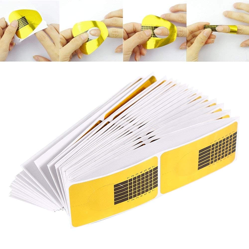 AURINKO® Nail Art Extension Guide Forms For Acrylic UV Gel Tips Golden (25 Pcs)