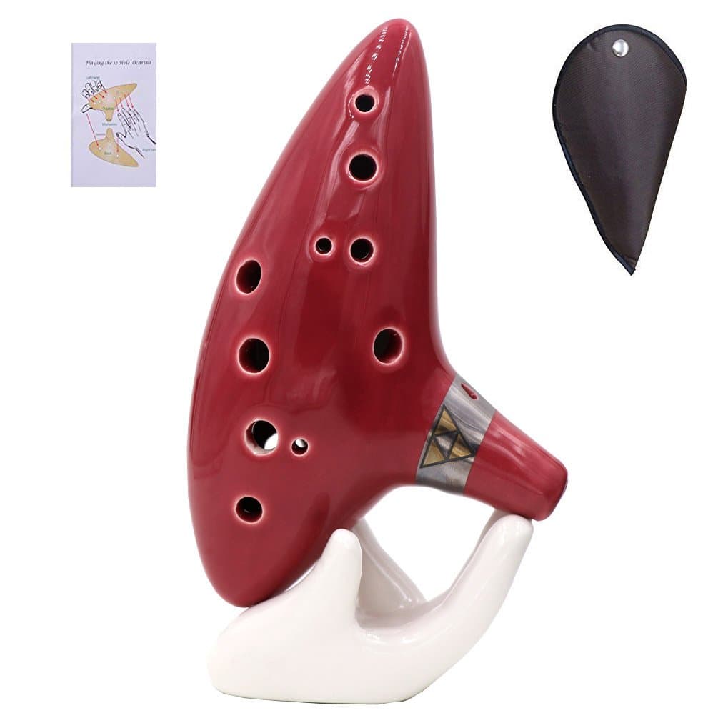 Ocarina Instrument 12 Hole - Ocarina Zelda Alto C - Ocarina of Time with Songbook, Bag, Rope and Hand Care - Gift for Children, Beginners/Zelda Fans (Red)