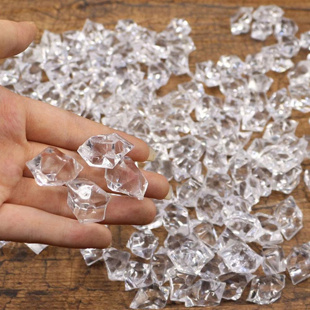 Moonvvin Clear Fake Crushed Ice Rocks, 200Pcs Mini Acrylic Artificial Crushed Ice Cubes Gems for Vase Fillers Table Decoration Wedding Display DIY Crafts(About 1 cm)