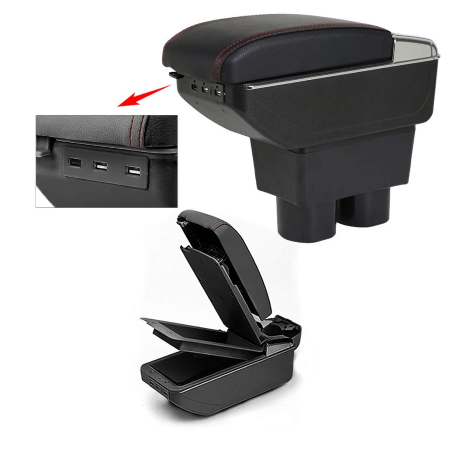 MyGone Center Console Armrest Box for Nissan Tiida 2005-2014, Car Interior Accessories Leather Arm Rest Organizer with Dual-Layer 7 USB Ports Adjustable Cup Holder Removable Ashtray Black