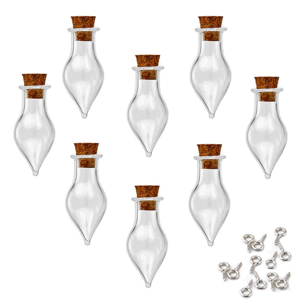 Mini Cork Top Glass Bottle Vial Charm 1 Inch - 12pcs Clear Bottles with Corks and 12pcs Eye Screws - Miniature Empty Sample Jars Message Bottle Small Tiny Size Pendant,Tapered
