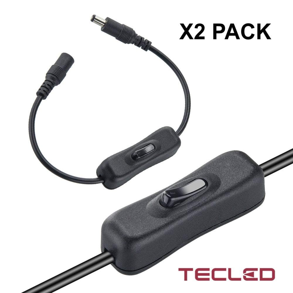 TECLED 2pcs LED Strip Light Inline On/Off Switch Cable DC Jack (5.5x2.1mm) Male to Female Connector, DC Jack Switch, LED Tape Light Connector, 12V Inline Rocker Switch DC Power Adapter Connector