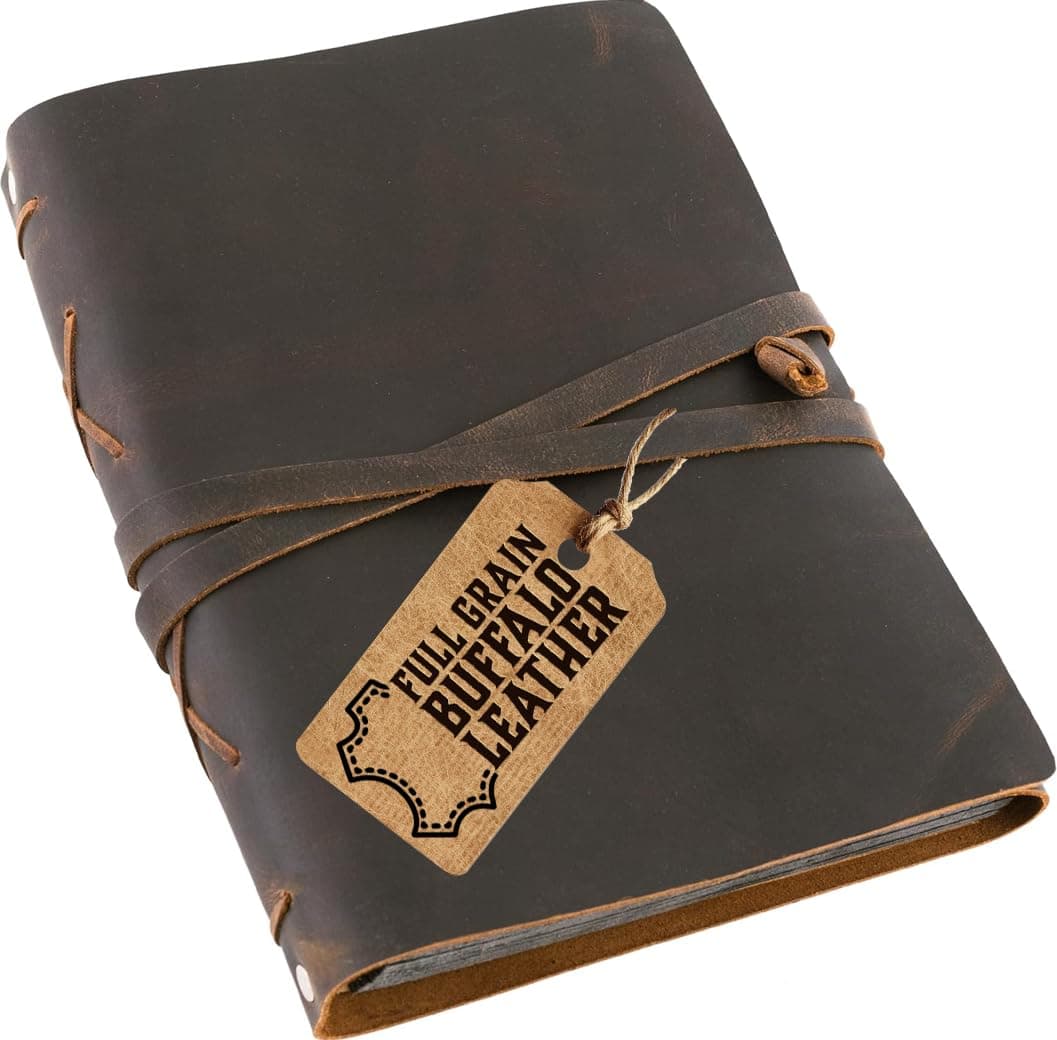 MOONSTER Leather Scrapbook & Photo Album Handcrafted Full Grain Buffalo Leather with Strap Beautiful Handmade Wedding Photo Album