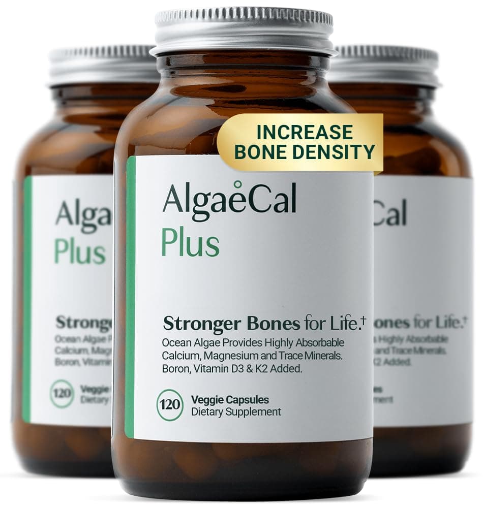 ALGAECAL Organic Red Algae Calcium Supplement for Bone Density & Strength, Vitamin K2 MK7 (100mg), Vitamin D3 (1600 IU), Magnesium (350mg) & Trace Minerals, Easy to Swallow, 120 Veggie Caps
