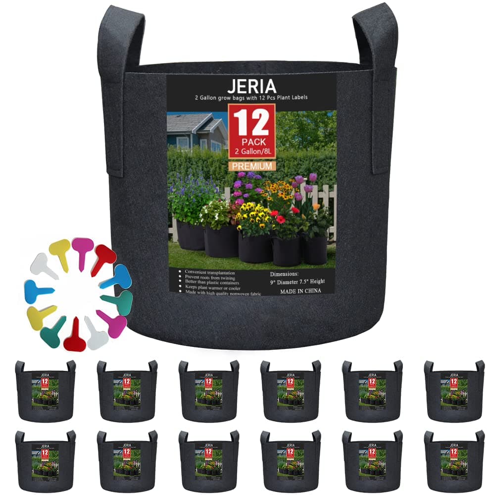 12-Pack 2 Gallon Grow Bags, 300G Thickened Nonwoven Garden Pots,Heavy Duty Fabric Pots with Reinforced Handles