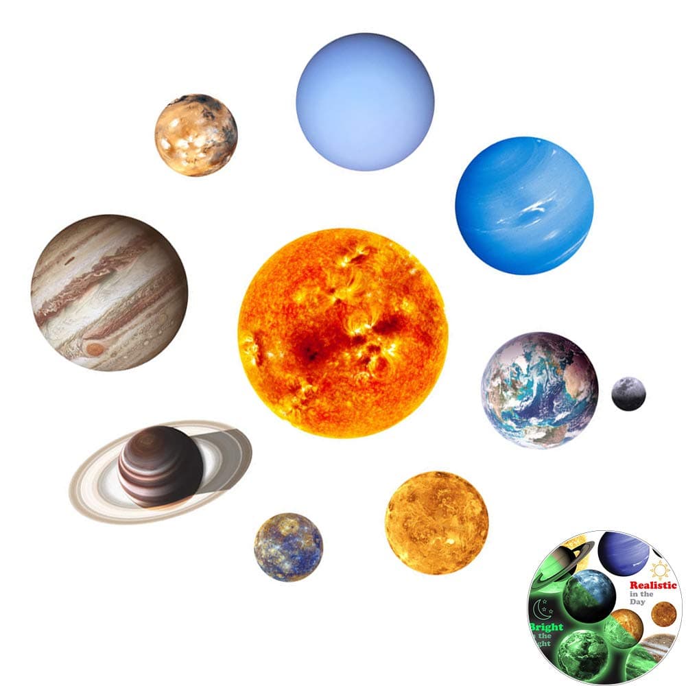 9 Planets Bright Solar System Wall Sticker, Creatiee Removable Glow in The Dark Space Wall Decal for Kids Baby Bedroom Living Room Nursery Party Ceiling DIY Decoration - Relaxed & Romantic