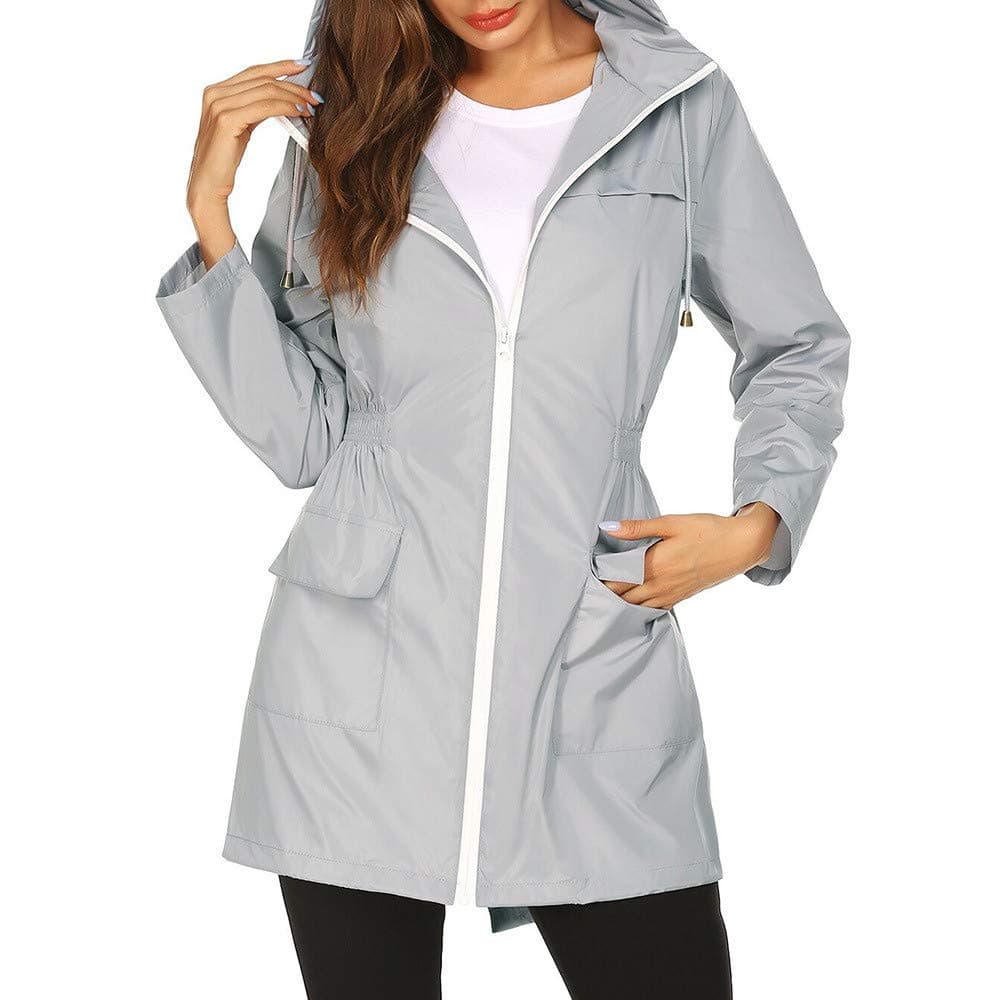 Discount Boutique Women's Zipper Jacket Waterproof Light Raincoat Hooded Outdoor Windbreaker Mountaineering Jacket Casual Coat Gray