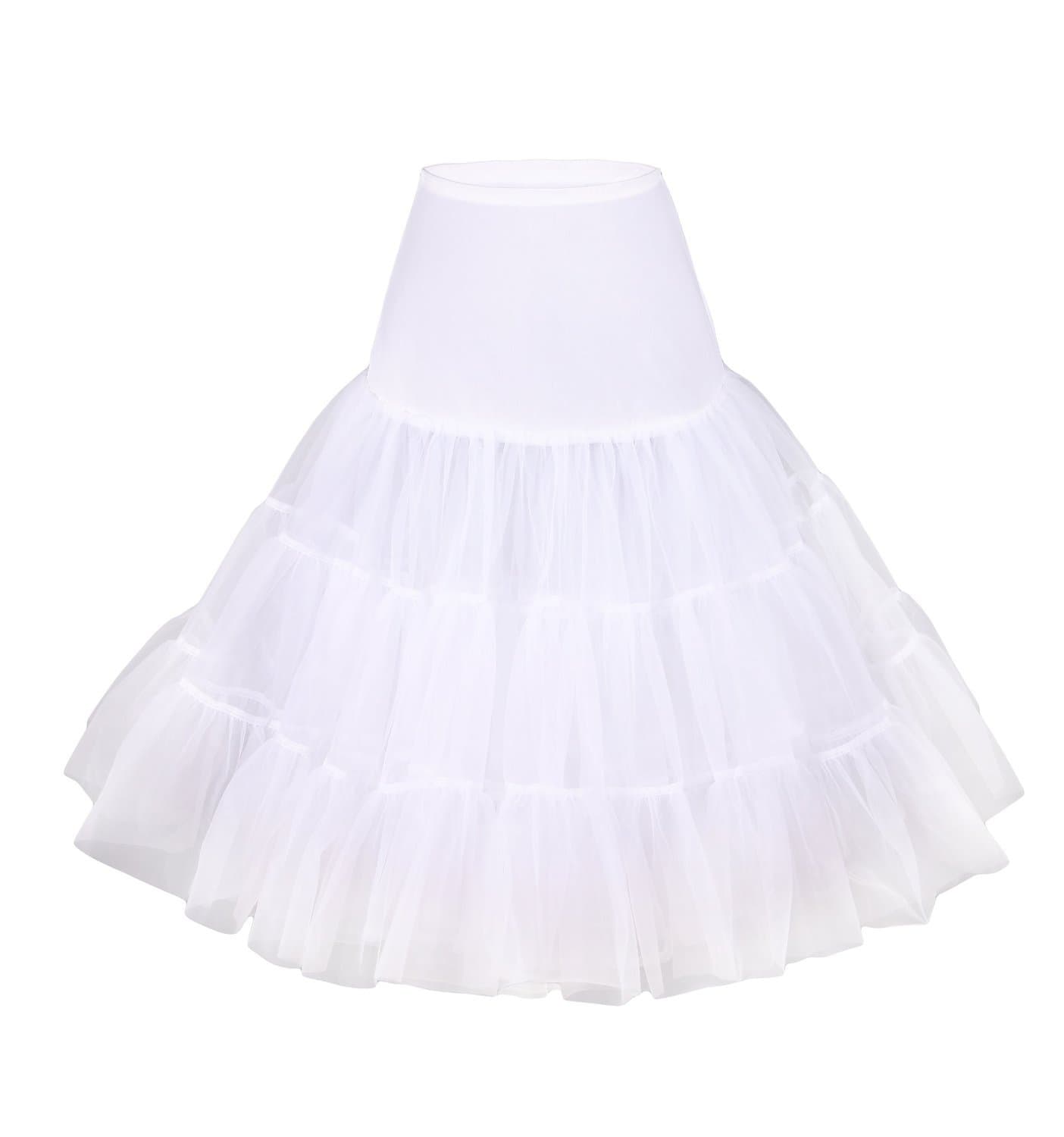 YIJUNQING 50s Vintage Rockabilly Petticoat Tutu, 26" Length Net Underskirt (US Size 8-14, White)