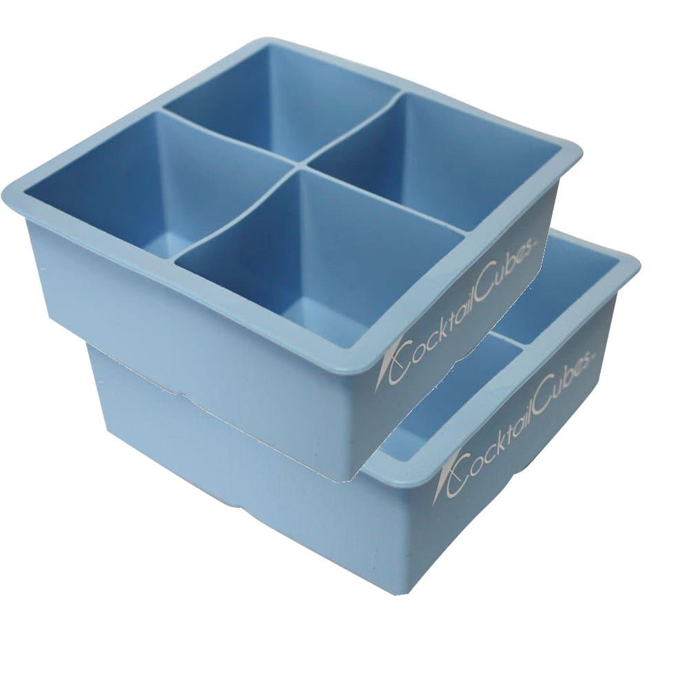 Cocktail Cube Silicone Extra Large Ice Cube Trays - 2.5 inches - Whiskey Drinks - Frozen Food Portions - Soap Making Molds (Blue 2 Trays)