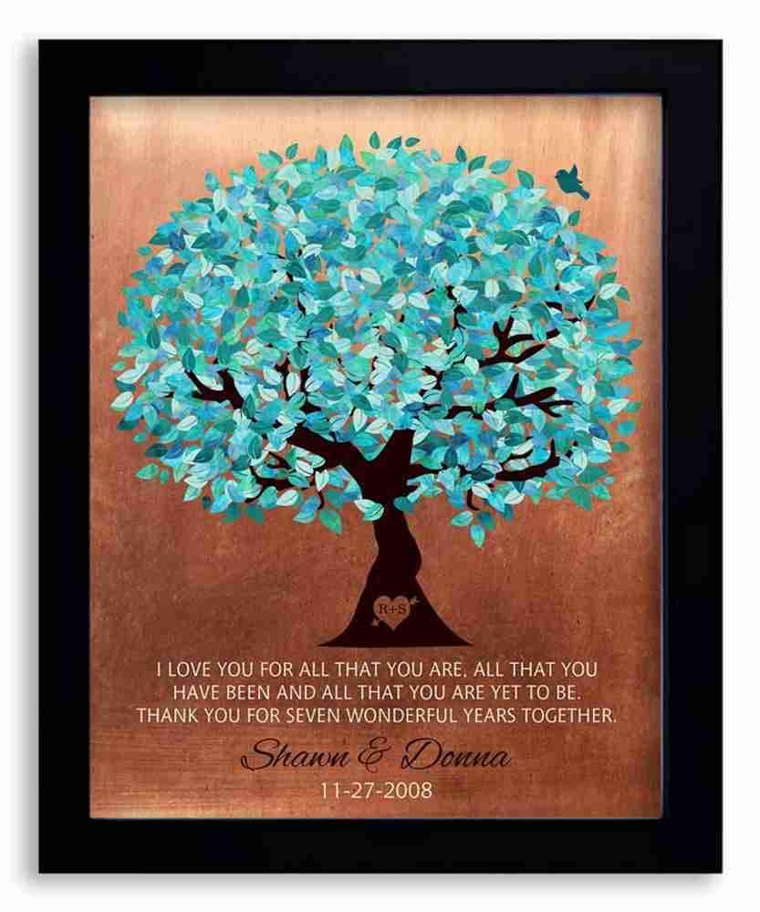 8x10 Framed Art Print - Faux Copper 7th 10th Wedding Anniversary I Love You for All That You are Personalized Gift for Husband Wife Couple Colorful Tree - With Solid Wood Frame & Gift Wrap LTC-P1179