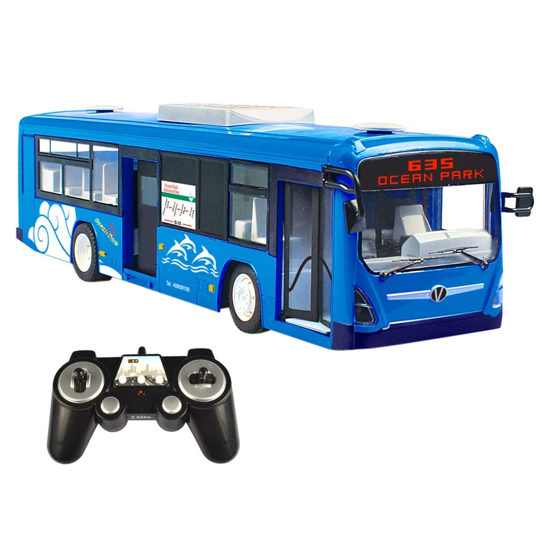 Searchyou Remote Control Bus, 2.4Ghz RC Car Toy with Realistic Light and Sound for Kids - (Blue)
