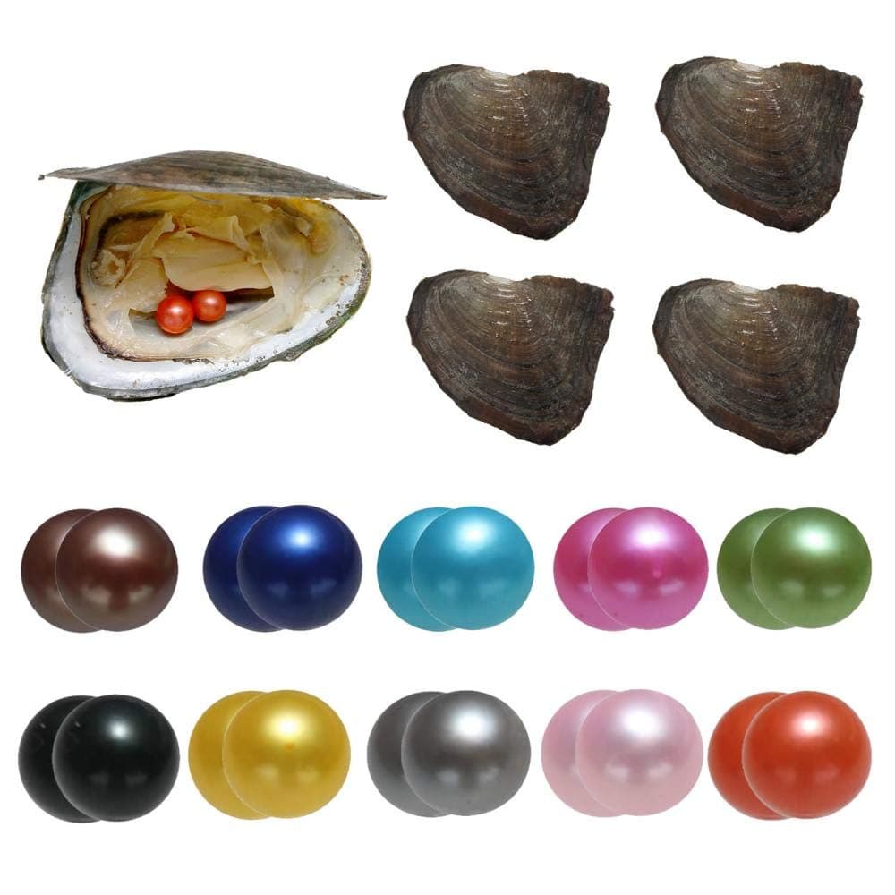 YYWCultured Pearls in Oysters, Pearl Oysters with Twin Beads Inside, Anniversary Decoration for Women, 10pcs/pack (7-8mm)