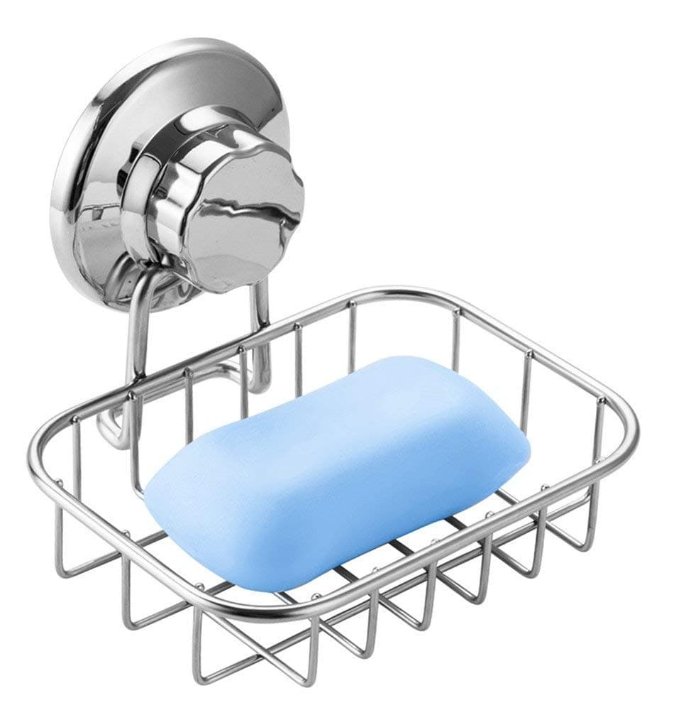 Shower Soap Dish Super Powerful Vacuum Suction Cup Soap Holder For Sponge, Shower, Bathroom, Tub and Kitchen Sink, Strong Rustproof Stainless Steel Wall Mounted Soap Rack