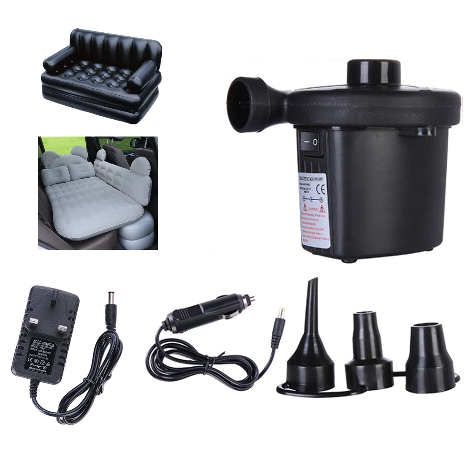 Portable Electric Air Pump with 3 Nozzles for Inflatables,Air Mattress Pump Perfect for Outdoor Camping Inflatable Boat Blow Up Pool Water Toy Car Air Bed