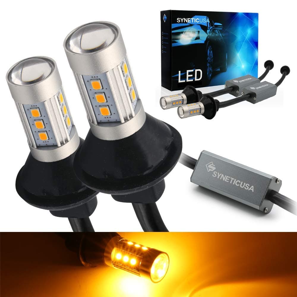 Syneticusa 1157 Error Free Canbus Ready Yellow/Amber LED Front/Rear Turn Signal Light Bulbs DRL Parking Lamp No Hyper Flash All in One