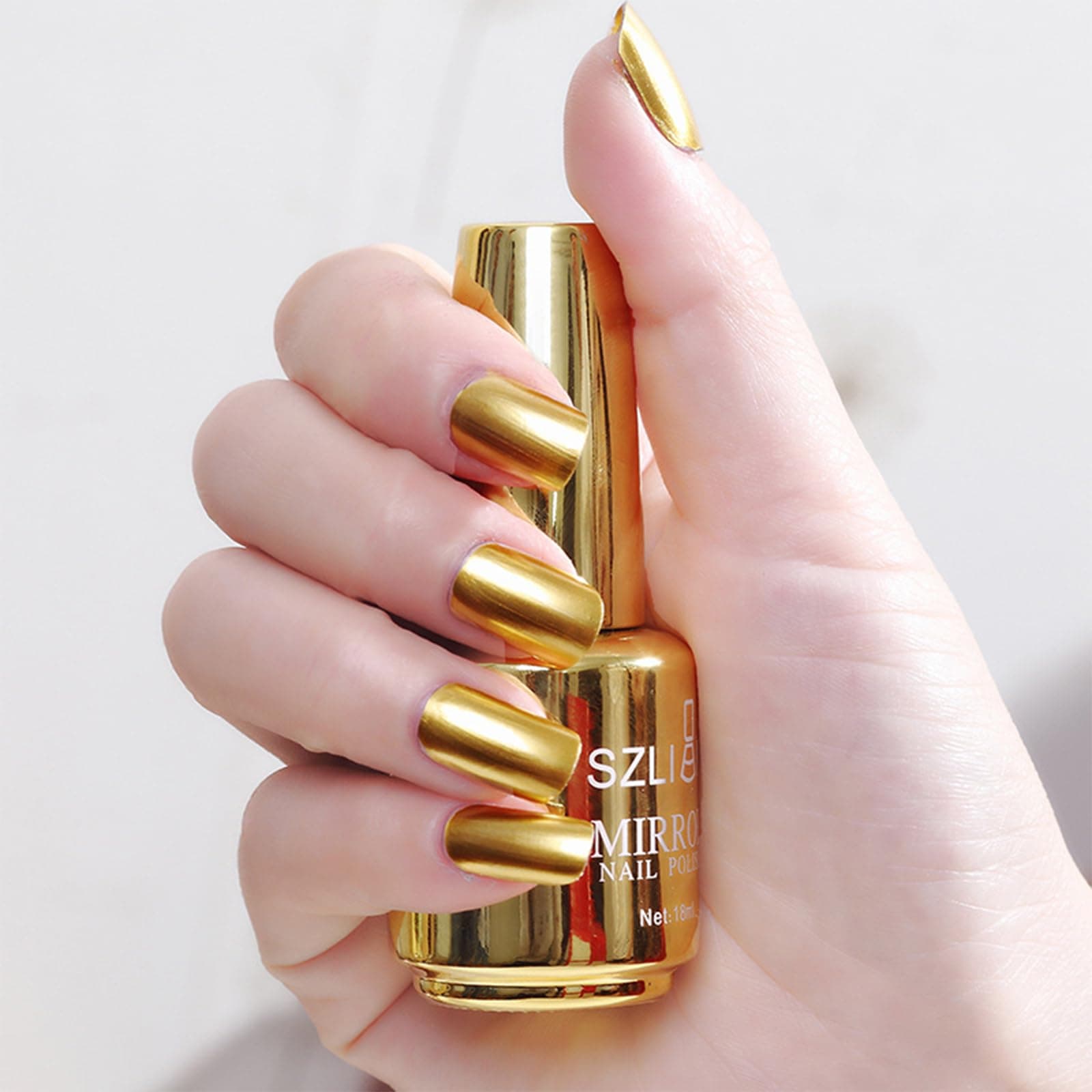 Metal Nail Polish 18ml Mirror Effect Gel Nail Polish Gold Nail Varnish Chrome Nail Art Polish Quick Dry Long-Lasting Non-Peelable No UV (Gold 01)