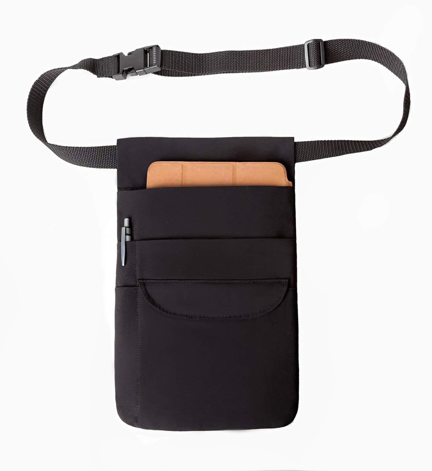 Large 5 Pocket Pouch w/Denim Lined Pocket Fits Large Tablets w Adjustable Web Belt & Clip Made in USA