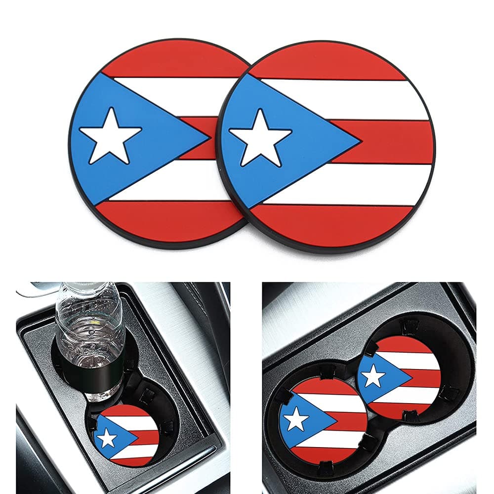 HangooPuerto Rico Flag Cup Holder Coasters-Car Interior Accessories 2.75 inch Silicone Anti Slip Puerto Rico Flag Car Coaster -Universal (Puerto Rico Flag)