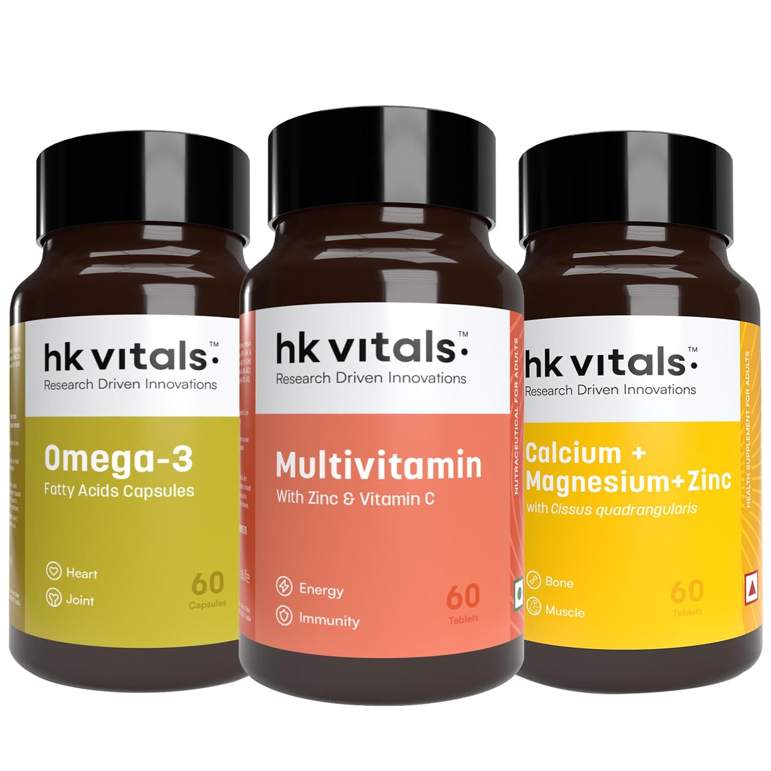 Omega 3 Fish Oil Supplement & Calcium, Magnesium and Zinc with Vitamin D3 & Multivitamin (60 Tablets Each) Combo Pack |1000mg Omega 3 with 180mg EPA and 120mg DHA