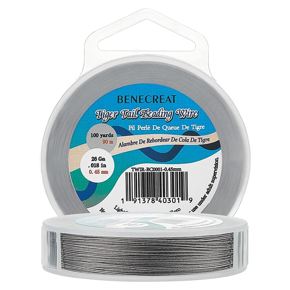 BENECREAT 300-Feet Tiger Tail Beading Wire 7-Strand Bead Stringing Wire (0.45Mm/.0117Inch) Stainless Steel Color