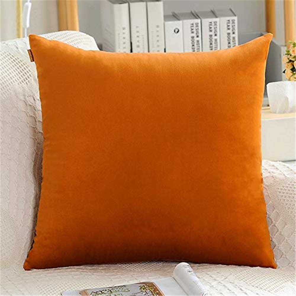 Pretty Ivy Pack of 2,Velvet Soft Soild Decorative Throw Pillow Covers Square Cushion Cover Set for Couch Sofa Bedroom Car with Zipper Hidden, 18"x18" 45x45cm (Orange)
