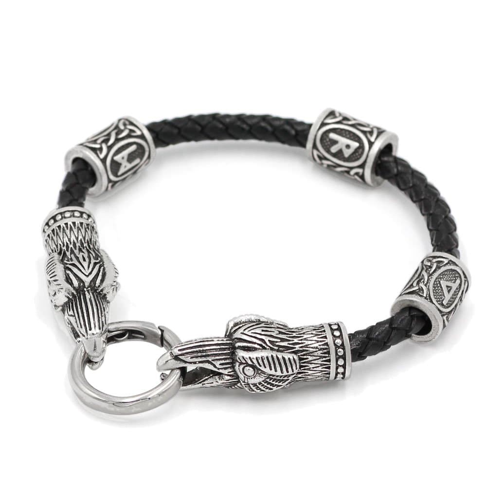 Viking Real Leather Amulet Odin Raven Bracelet with Viking Knot Amulet Gift Bag in 3 Size Suite for Man and Women