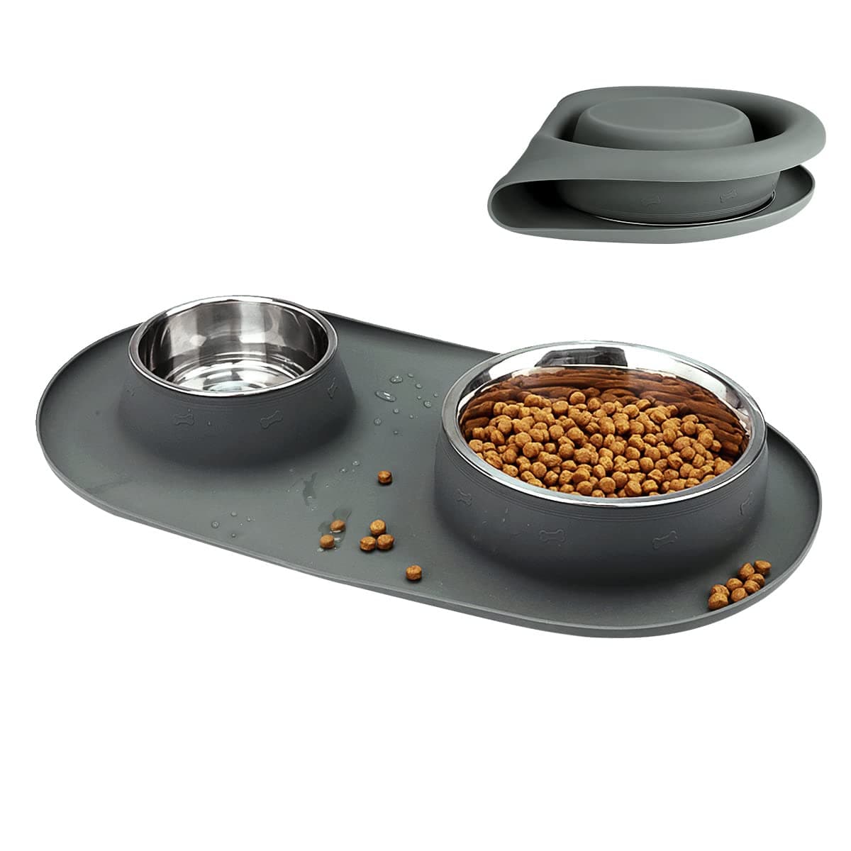 Wesen Pet Dog Bowls 2 Stainless Steel Dog Bowl with Handle No Spill Non-Skid Silicone Mat & Food Scoop Water and Food Feeder Travel Bowls for Small Medium Dogs Cats Puppies