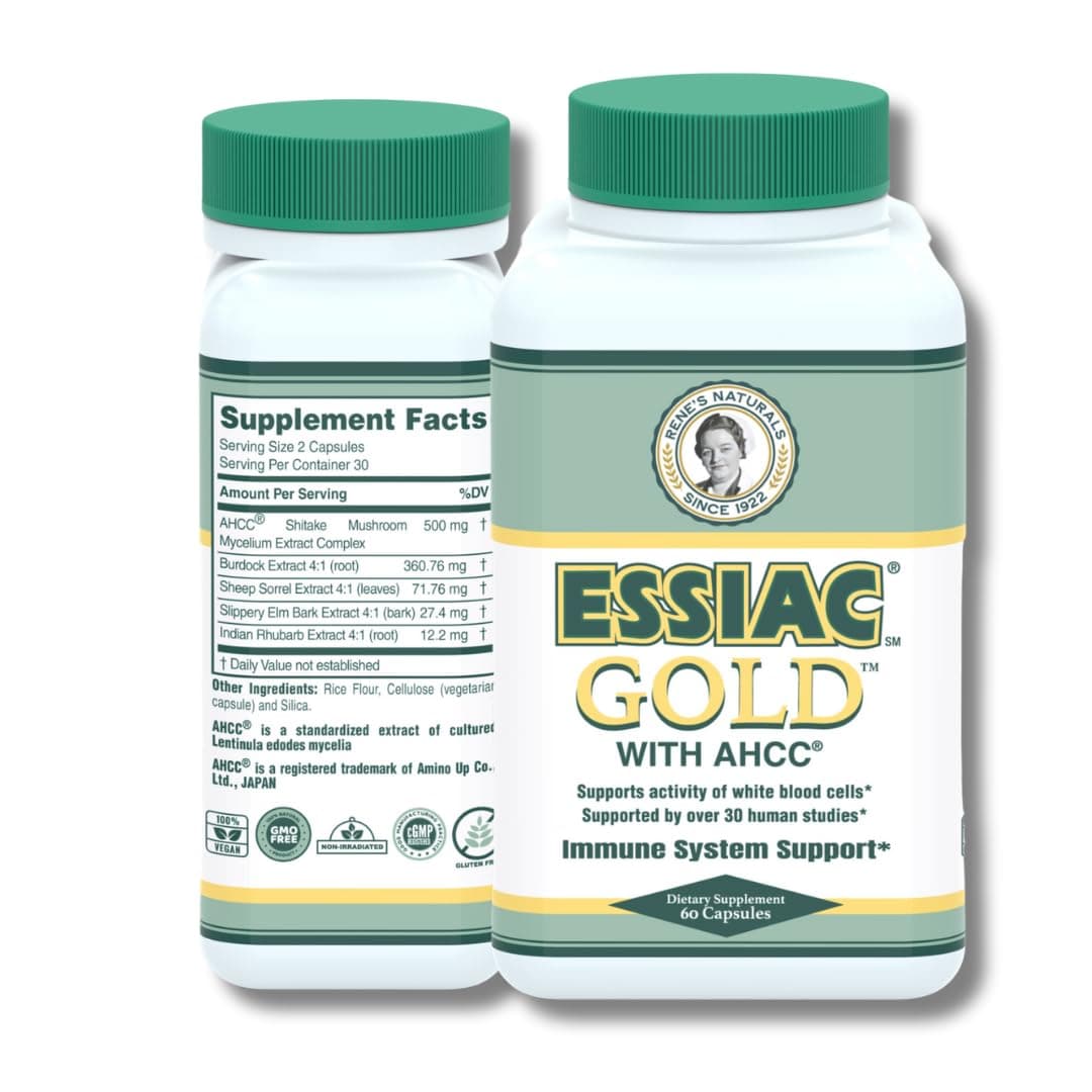 Essiac Gold Extract with AHCC Supplement Mushroom Extract for Enhanced Immune Support – 60 Capsules | Powerful Antioxidant Blend to Help Promote Overall Health & Well-Being
