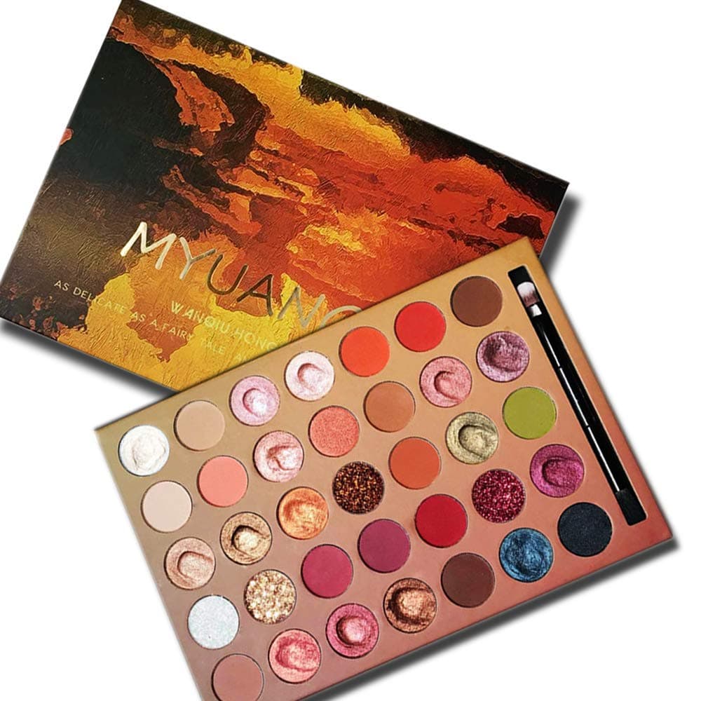 MYUANGO 35 Colors Eyeshadow Palette Highly Pigment Soft Cream Eye Cosmetic Matte Shimmer Glitter Metallic Waterproof Makeup Set