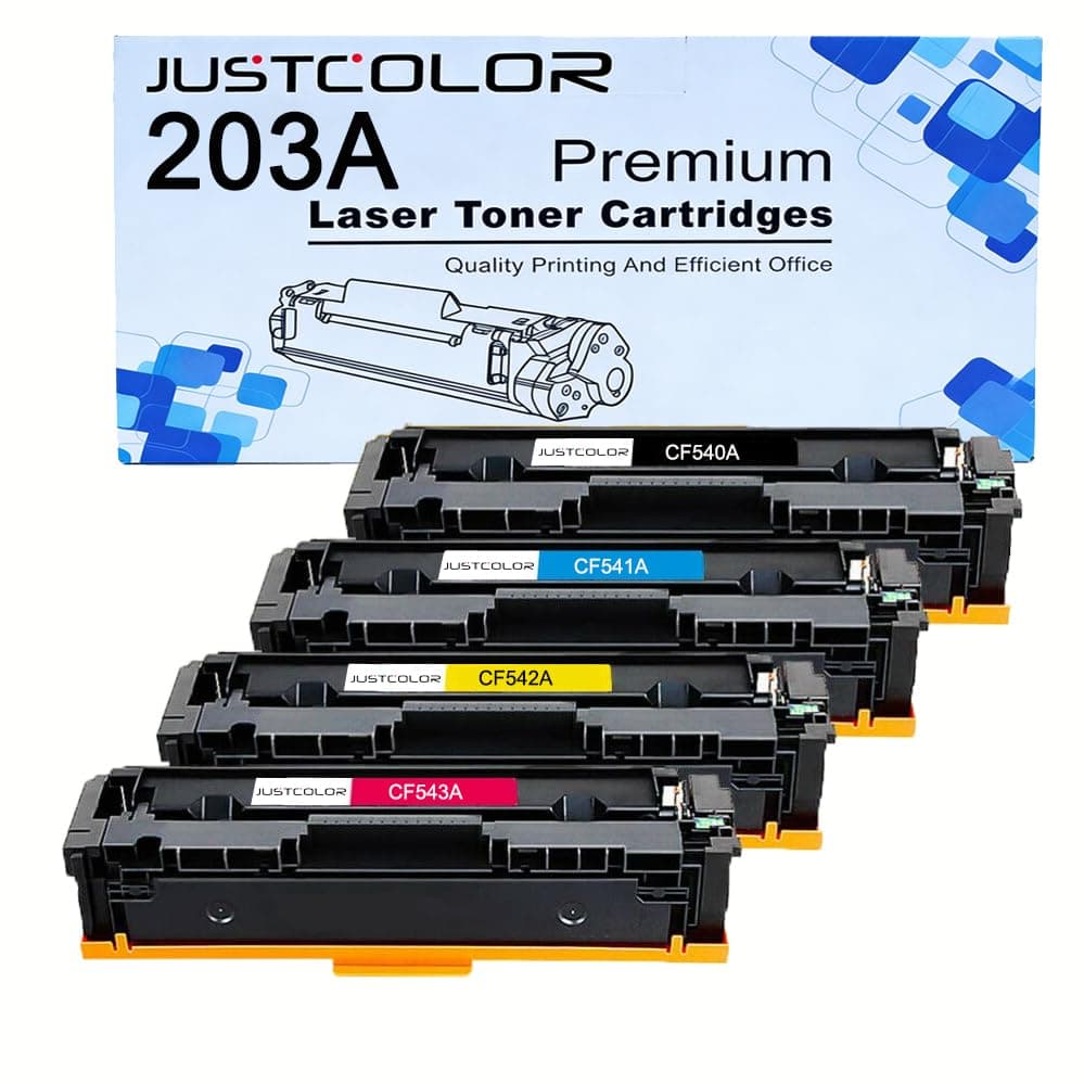 JUSTCOLOR Compatible Toner Cartridge Replacement for HP 203A CF540A CF541A CF542A CF543A Use for Color Laserjet M254dw M254nw MFP M280 M280nw M281cdw M281fdn M281fdw Printer (1BK 1C 1M 1Y, 4-Pack)