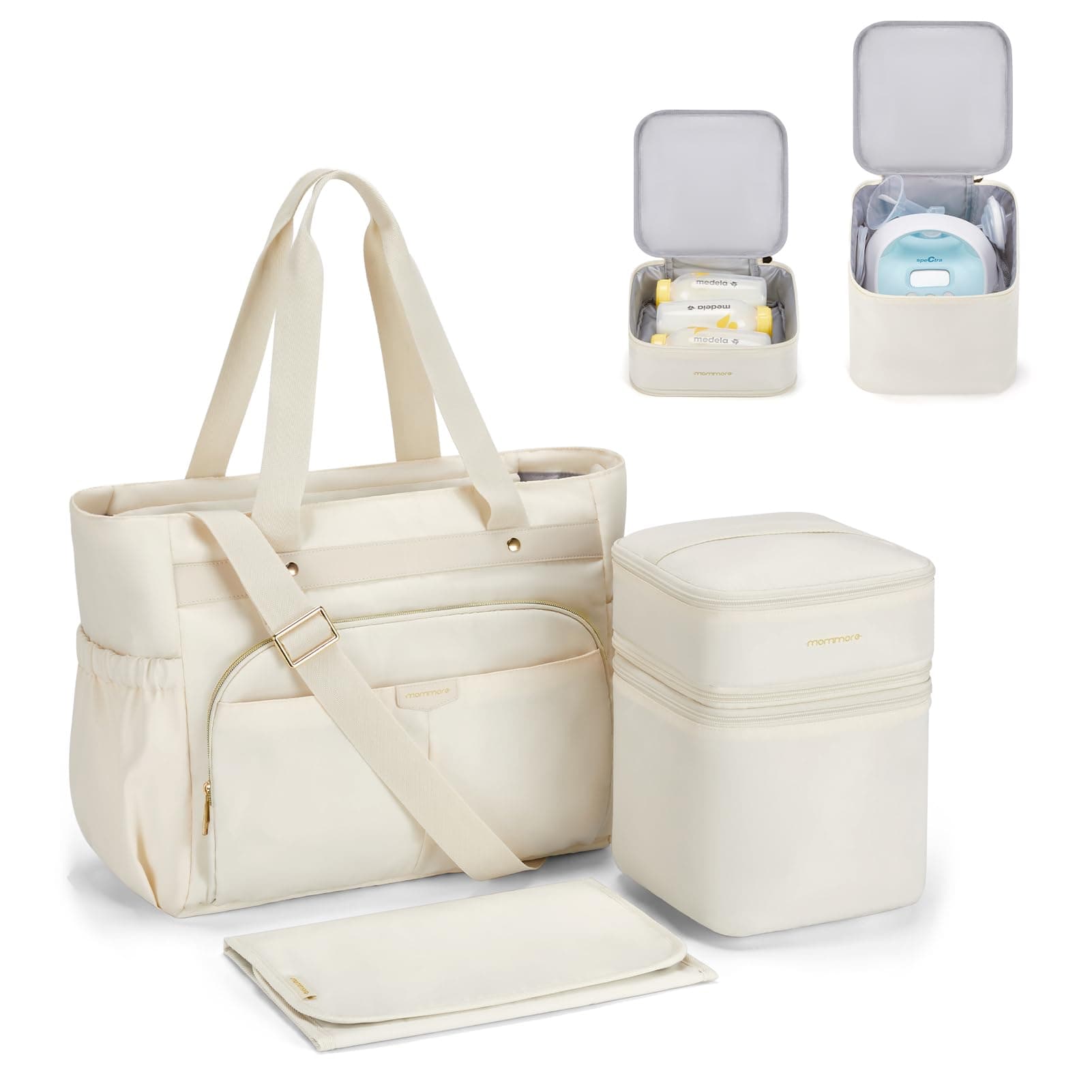 mommoreDiaper Bag Tote, Breast Pump Bag Fit Medela, Spectra S1, S2, Baby Bag with Cooler Bag and 15'' Laptop Sleeve