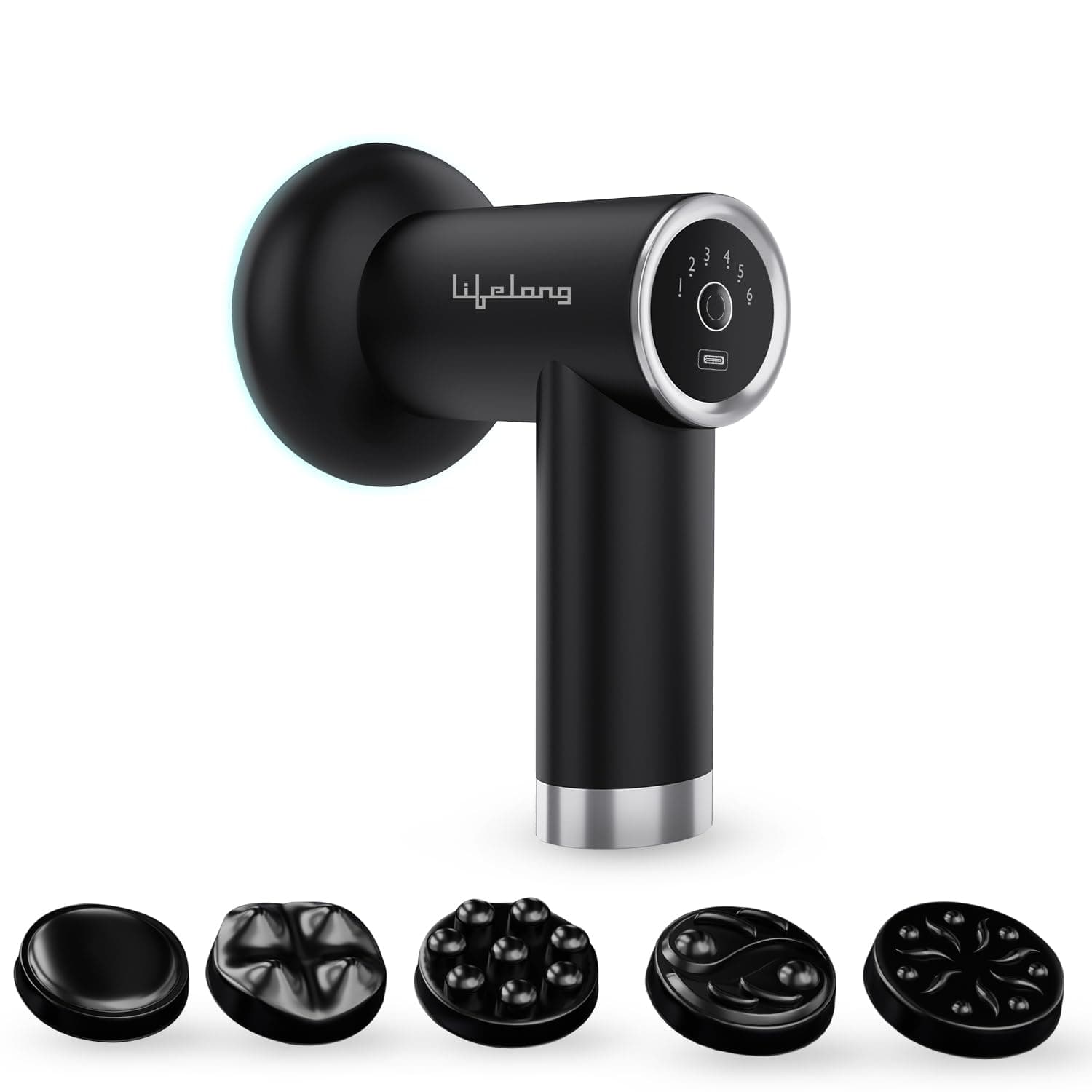 Lifelong Handheld Wireless Rechargeable Massager for Pain Relief, Body Massager Machine with 4 Massage Heads, 6 Speed Settings for Full Body Relaxation, 4000mAH Battery (LLGM126, Black)