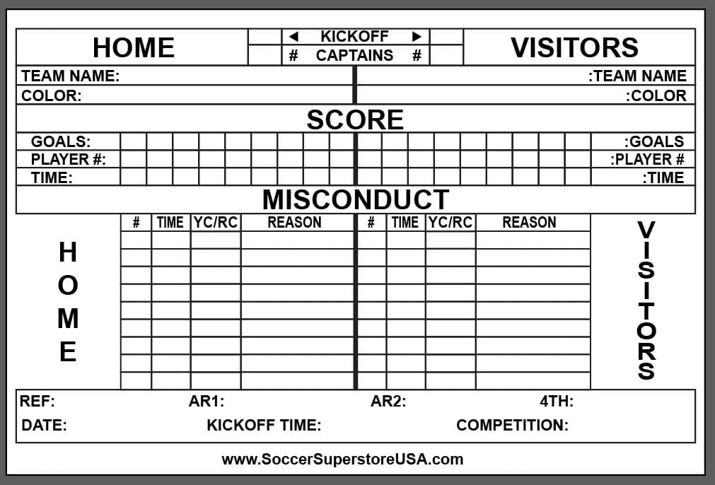 PRO Soccer Referee Score Sheets (set of 50)