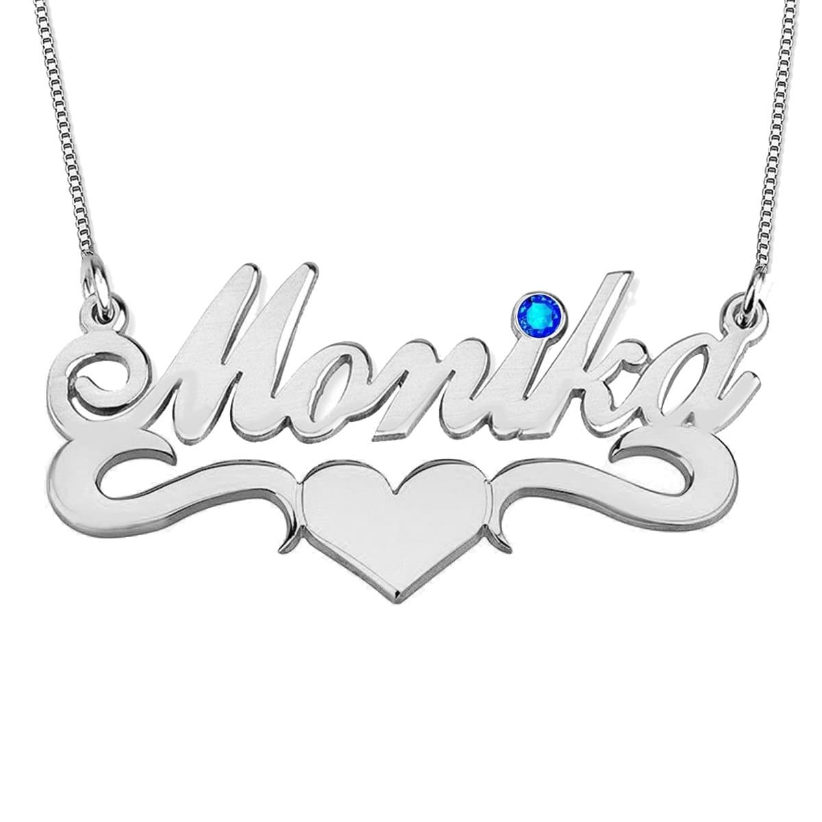 OuslierPersonalized Birthstone Name Necklace with Heart for Women, Sterling Silver Pendant Necklace Custom Jewelry Women Gifts