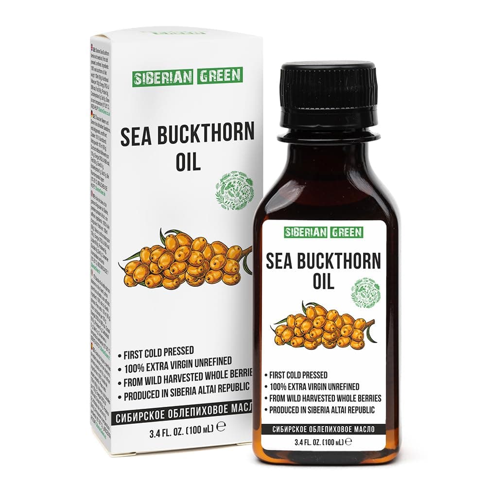 Siberian Green Sea Natural Organic Extra Virgin Cold Pressed Unrefined Raw No-GMO Vegan Buckthorn Oil (100ml / 3.4fl. oz)
