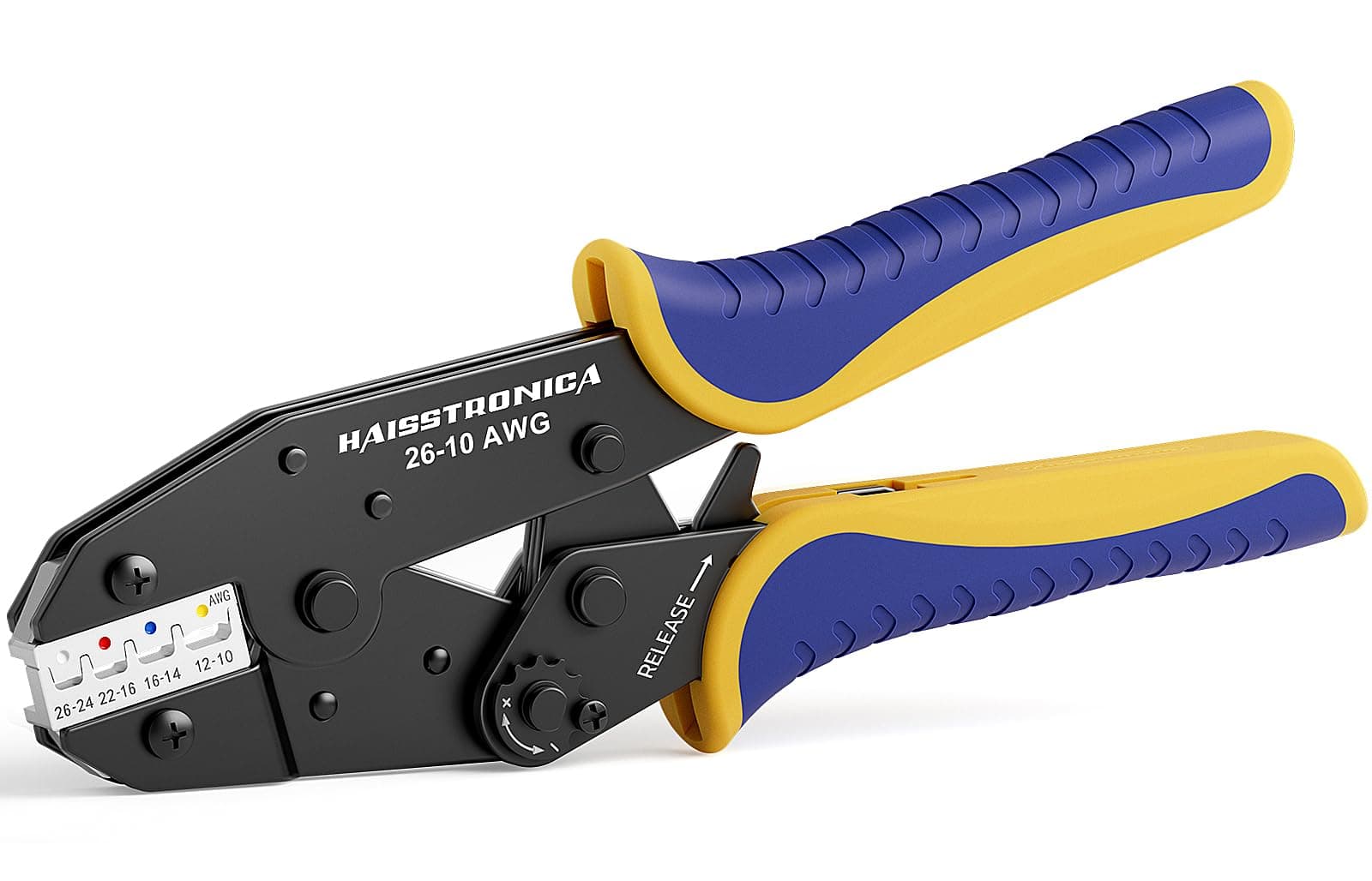 Crimping Tool For Heat Shrink Connectors-AWG 26-10 Ratchet Wire Terminal Crimper-Ratcheting Crimper Tools-Available For Insulated Nylon Connectors and Electrical Wire Connectors HS-8327