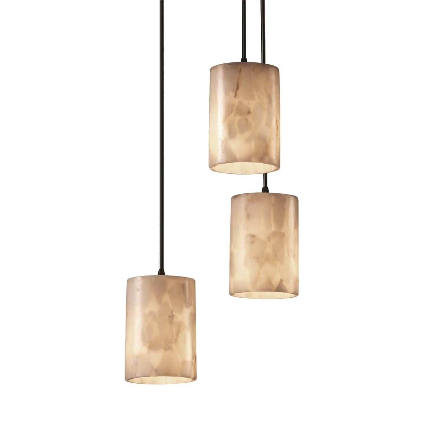 Justice Design Group Lighting ALR-8818-10-DBRZ-BKCD-GU24-DBAL-15W Alabaster Rocks! Collection - Mini Cluster Pendant with Black Cord - Cylinder, Dark Bronze Finish