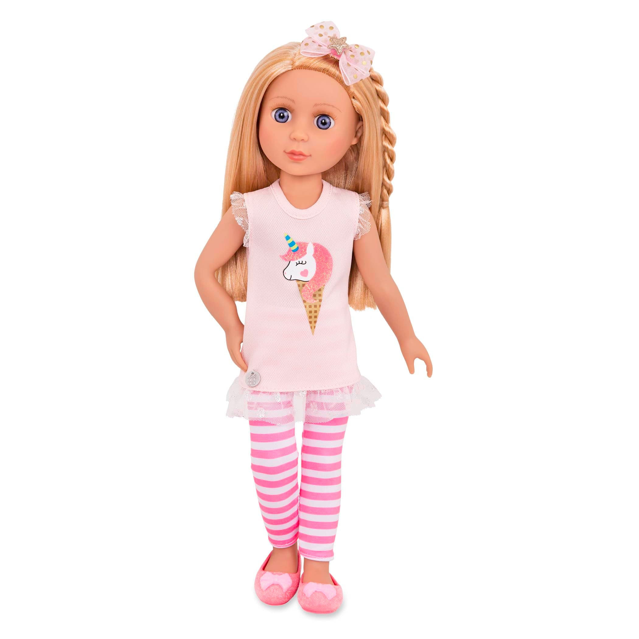 14-Inch Fashion Doll - Blonde Hair & Blue Eyes - Pink Tunic, Striped Leggings, Hair Bow & Ballet Shoes – Dolls for 3+ Years Year Old Girls – Lacy