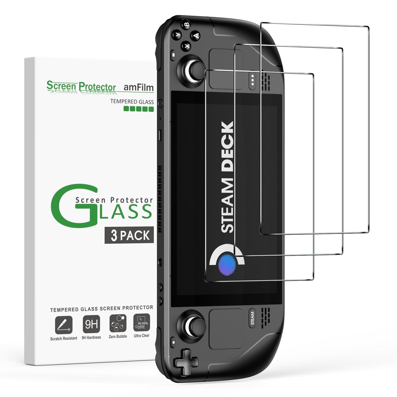 amFilm Steam Deck 7 Inch 2021 Tempered Glass Screen Protector for Steam Deck (3 Pieces)