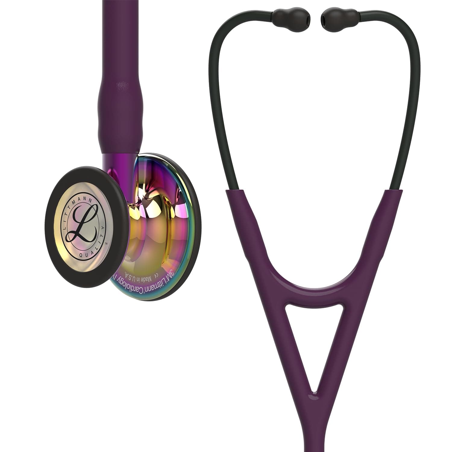 3M Littmann Cardiology IV Diagnostic Stethoscope, High Polish Rainbow Finish Chestpiece, Plum Tube, Violet Stem and Black Headset, 27 inch, 6239