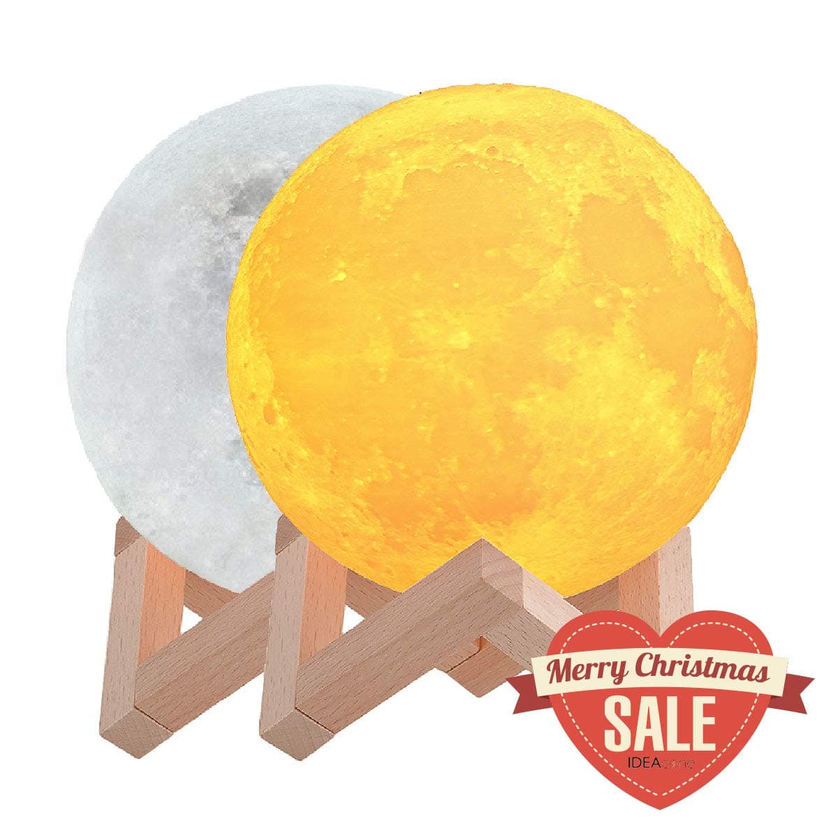 IDEAcone Moon Light Lamp, Luna Moon Lamp, Modern Home 3D Printing Lamp, Warm Yellow Night Light with Wooden Mount (Battery + Chargable) (Large)