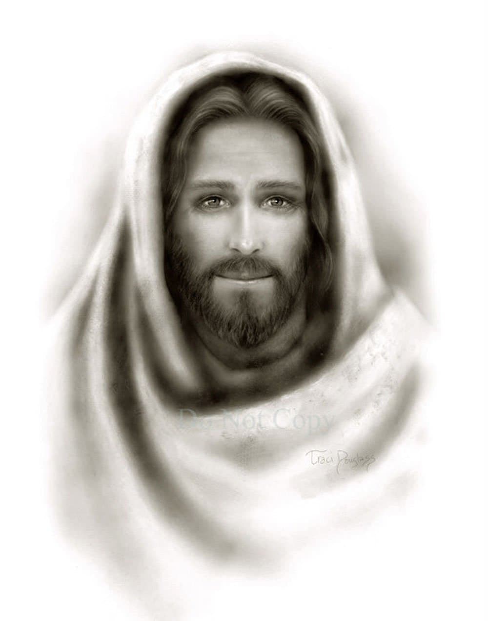 Picture of Jesus Christ Black & White Portrait Print Lo I am with You Always (11 x 14)