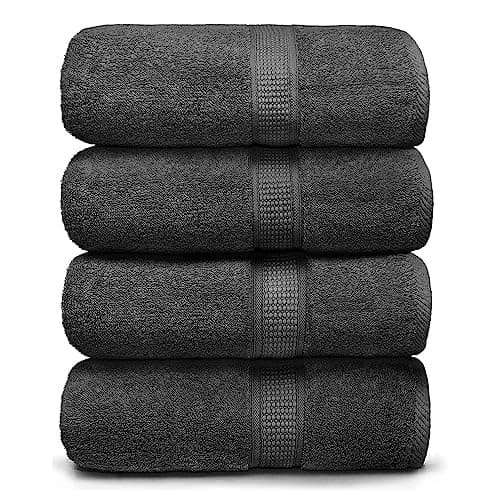 Ariv Premium Bath Towels Pack of 4, 100% Cotton, Large, Super Soft, Highly Absorbent, Quick Dry, Durable, Comfortable, Great Value & Quality, Perfect for Home & Bathroom - Grey