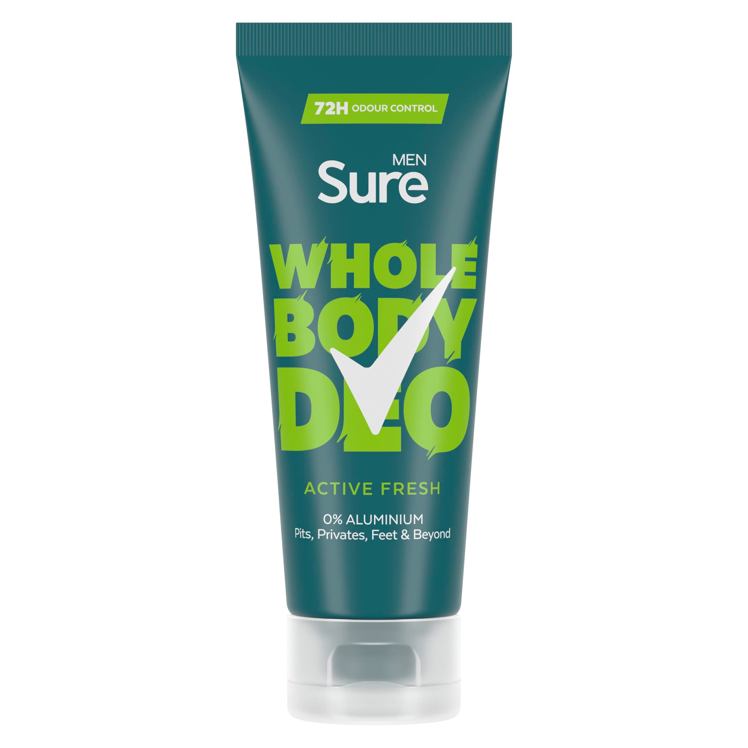 Sure Men Active Fresh Whole Body All Over Body Deodorant Cream with a citrus & woody fragrance and 72 hour odour control 75ml