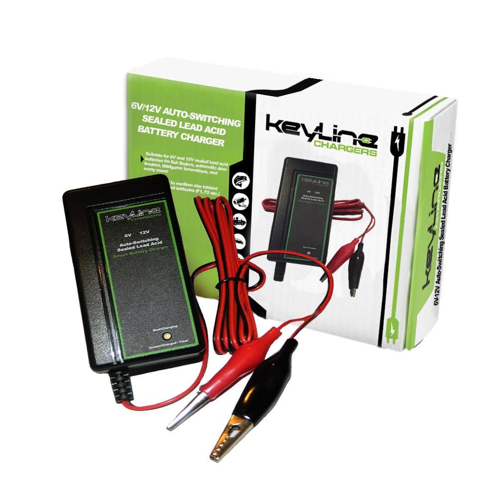 6V / 12V Auto-Switching Smart Battery Charger w Float Voltage - 3 Stage Trickle Charger for SLA Batteries, Wildgame Feeders & More! by KeyLine Chargers