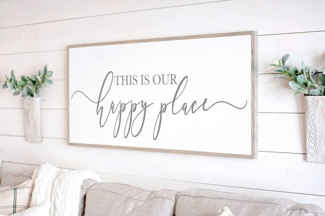 Tamengi This is Our Happy Place Sign | Living Room Wall Decor | Living Room Sign | Happy Place Wood Sign | Sign for Above Couch| Framed Wood Signs 12inch X 22inch zgH04vgf01tr-B319